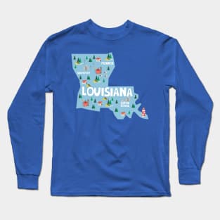 Louisiana Illustrated Map Long Sleeve T-Shirt